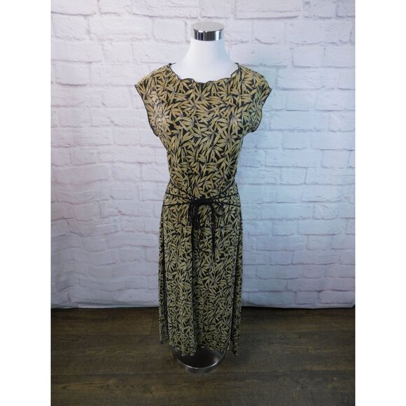 Connected Apparel Vintage Black & Gold Leaf Print Midi Dress Sz 12 - Picture 1 of 12